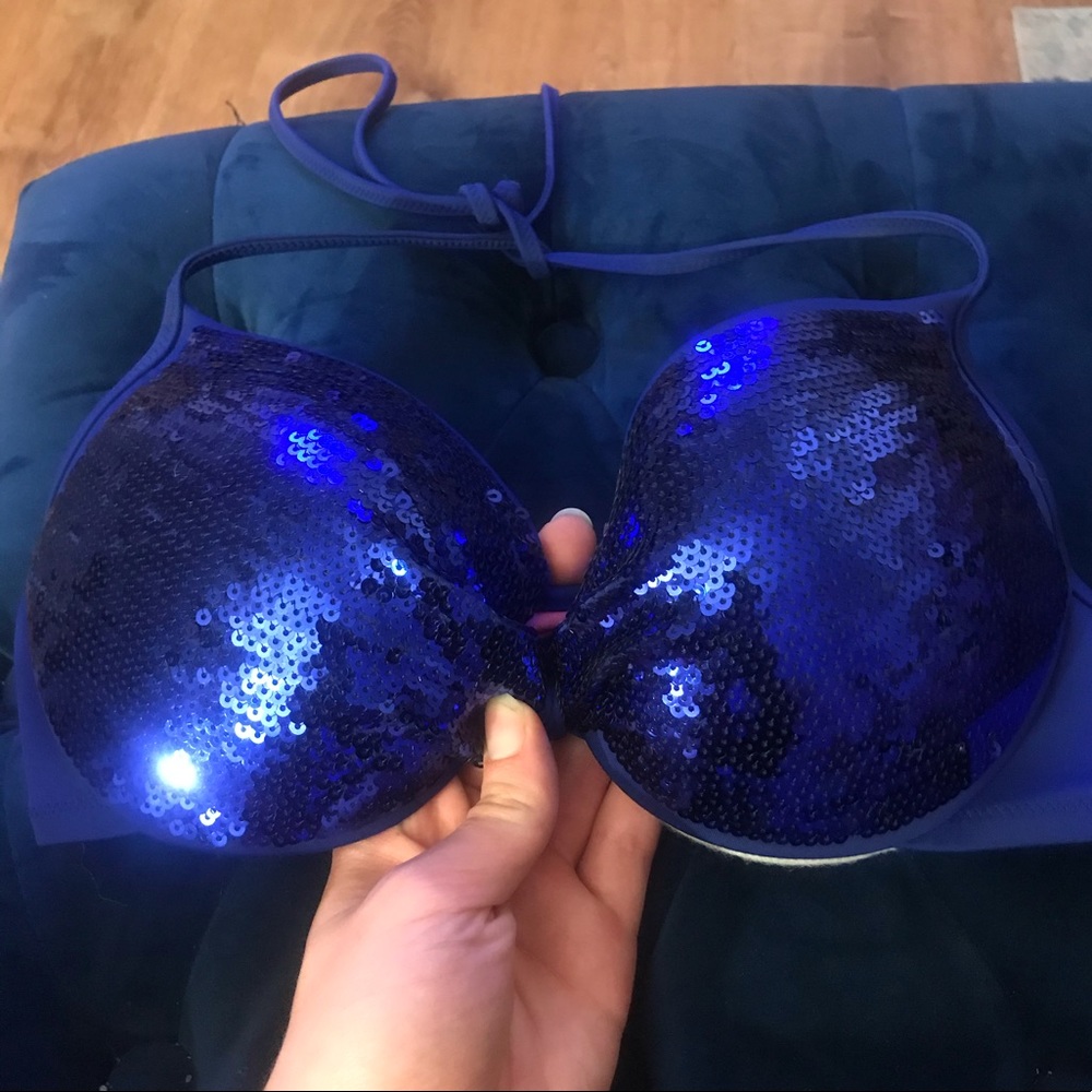 Blue sequin Victoria’s Secret Push-up Bikini Top